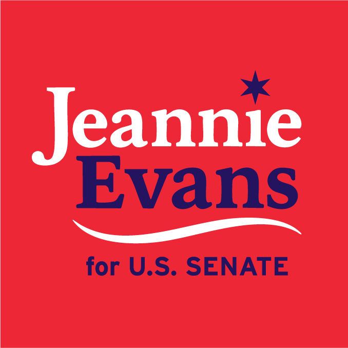 Jeannie Evans campaign logo with navy star above the i