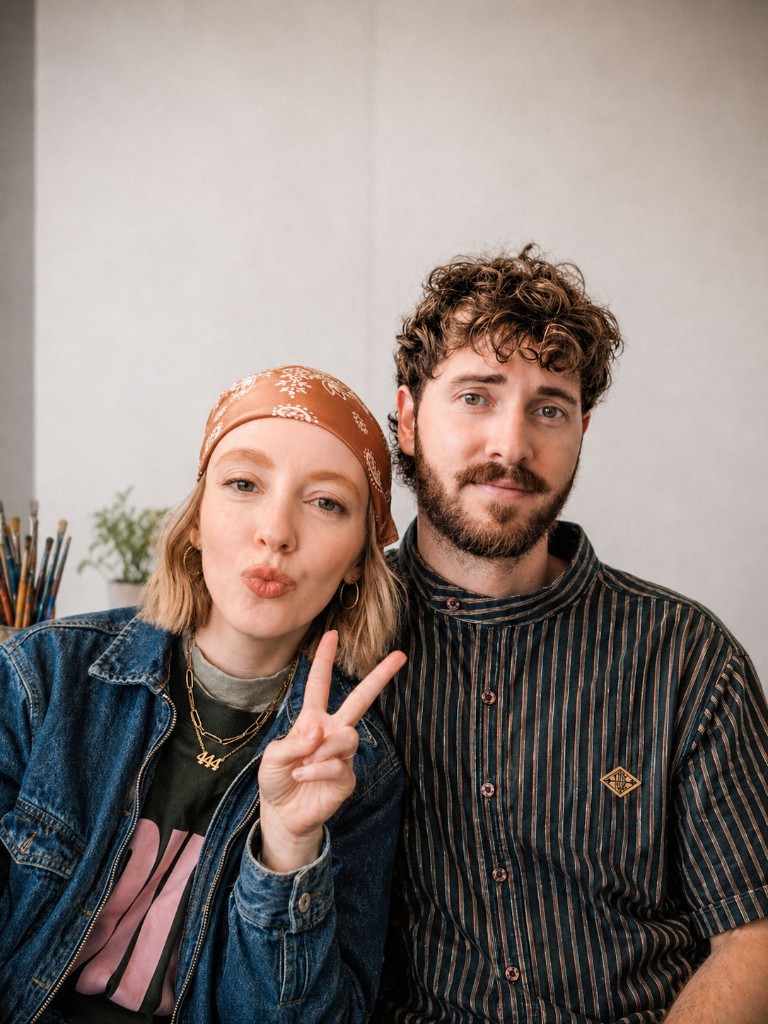 Christian and Clara Clarke in the studio