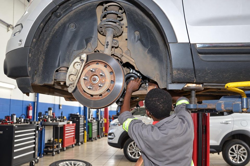 Brake work on a passenger car.