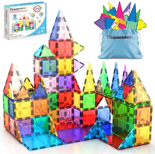 PicassoTiles 100 Piece Clear Magnetic Tiles