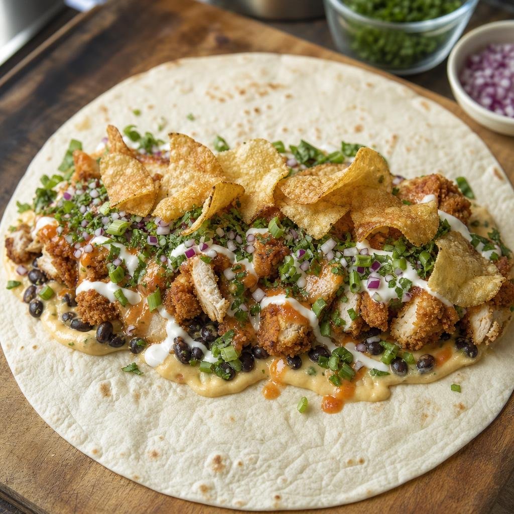 Chips going onto Herbie's burrito