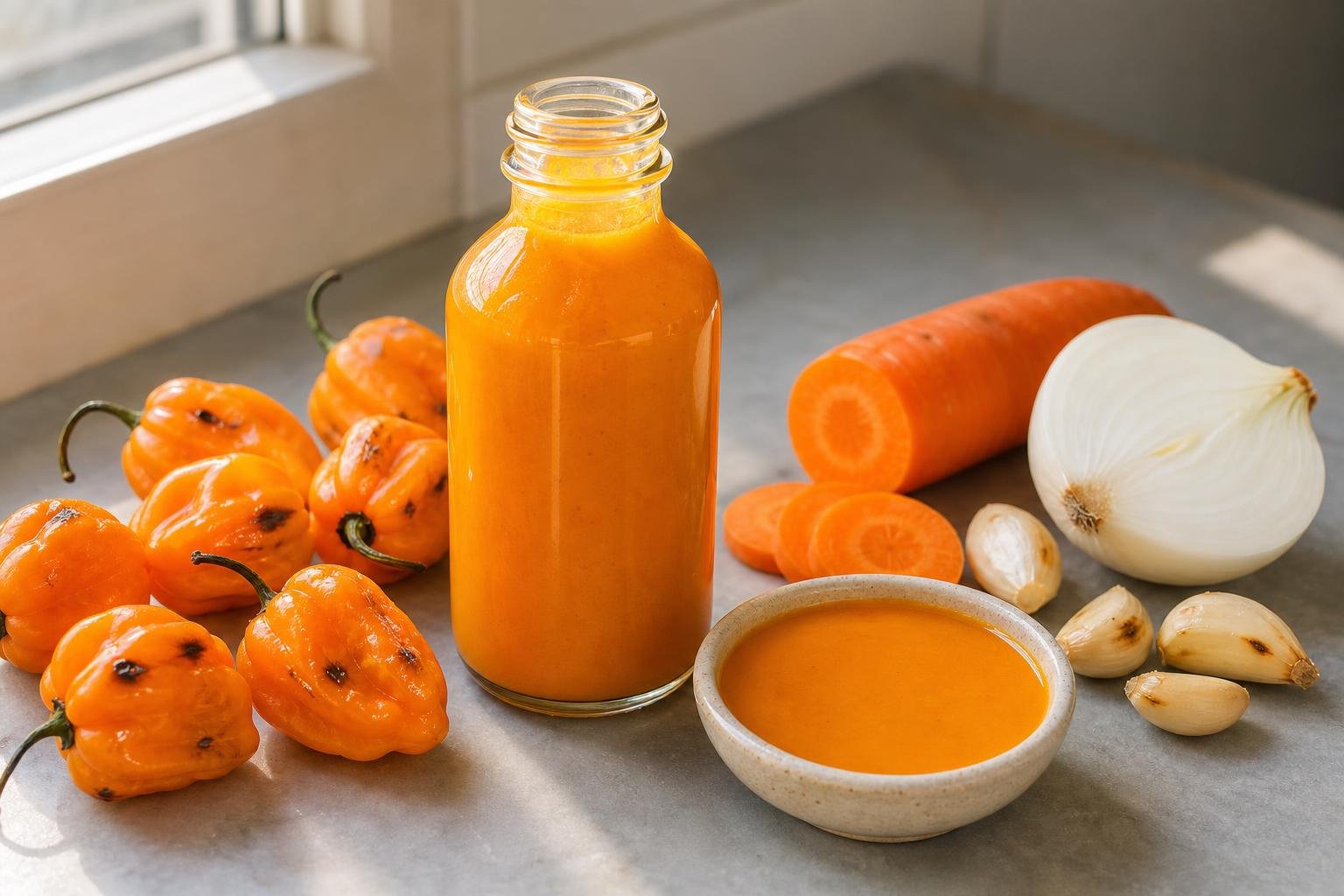 Antique Taco Smoked Habanero Salsa Dupe: Blistered Orange Habanero and Carrot Hot Sauce