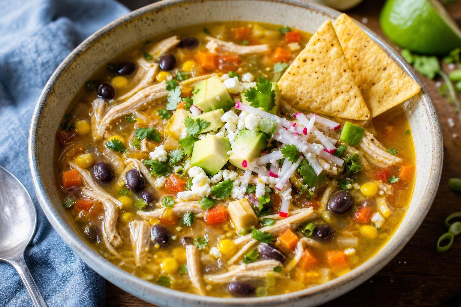 Caldo de Pollo (Mexican Chicken Soup): Mexican Chicken Soup with Lime, Black Beans, and Corn