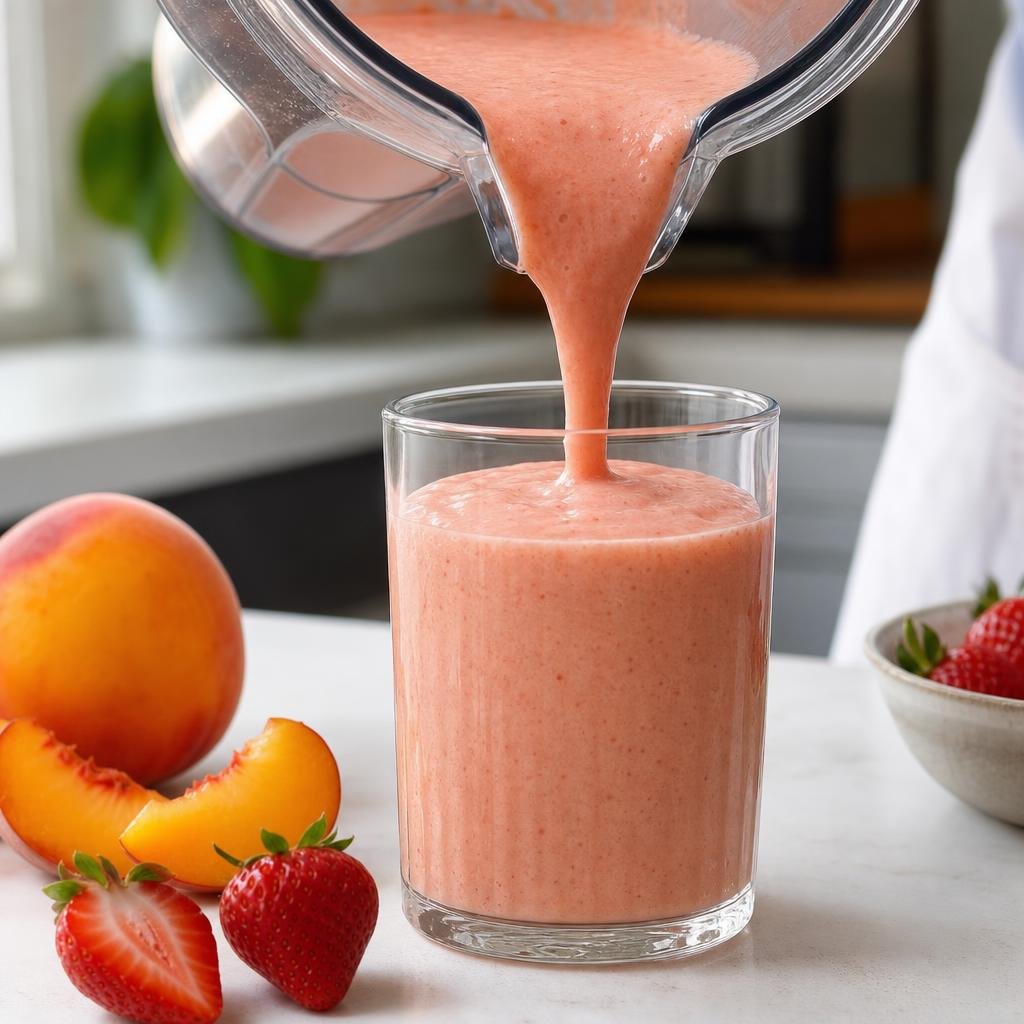Cooking Clara's Everyday Strawberry Peach Smoothie