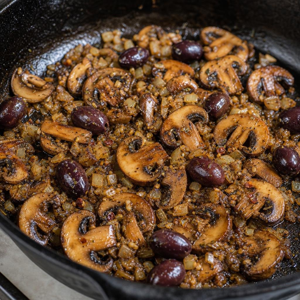 Browning the mushrooms