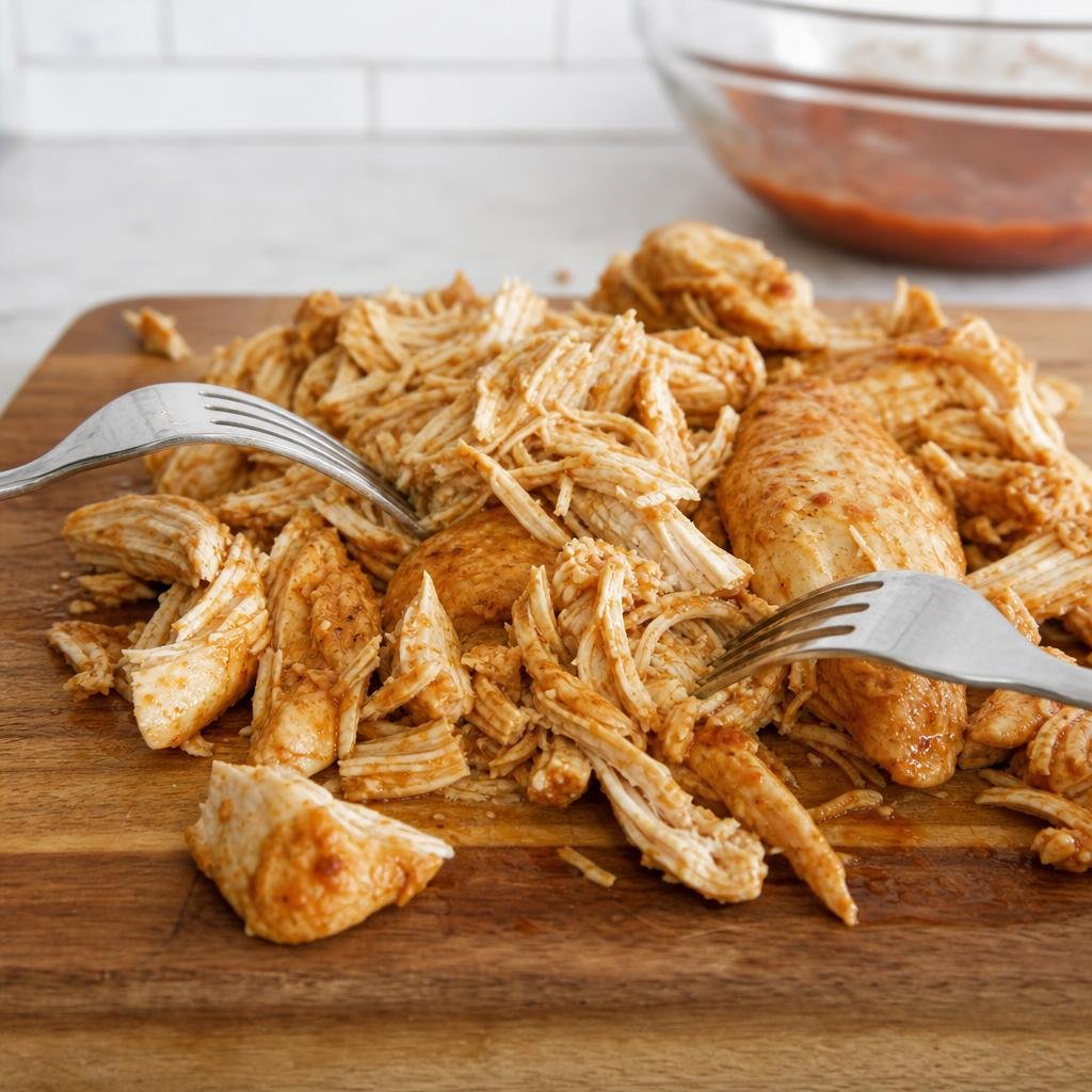 Shredded chicken, still a little chunky