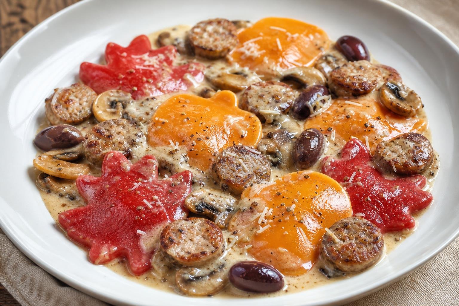 Fall Ravioli Boscaiola: Fall Ravioli with Creamy Sausage and Mushroom Boscaiola Sauce
