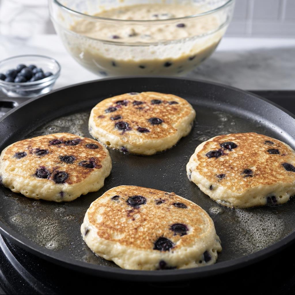 Cooking Fluffiest Blueberry Pancakes