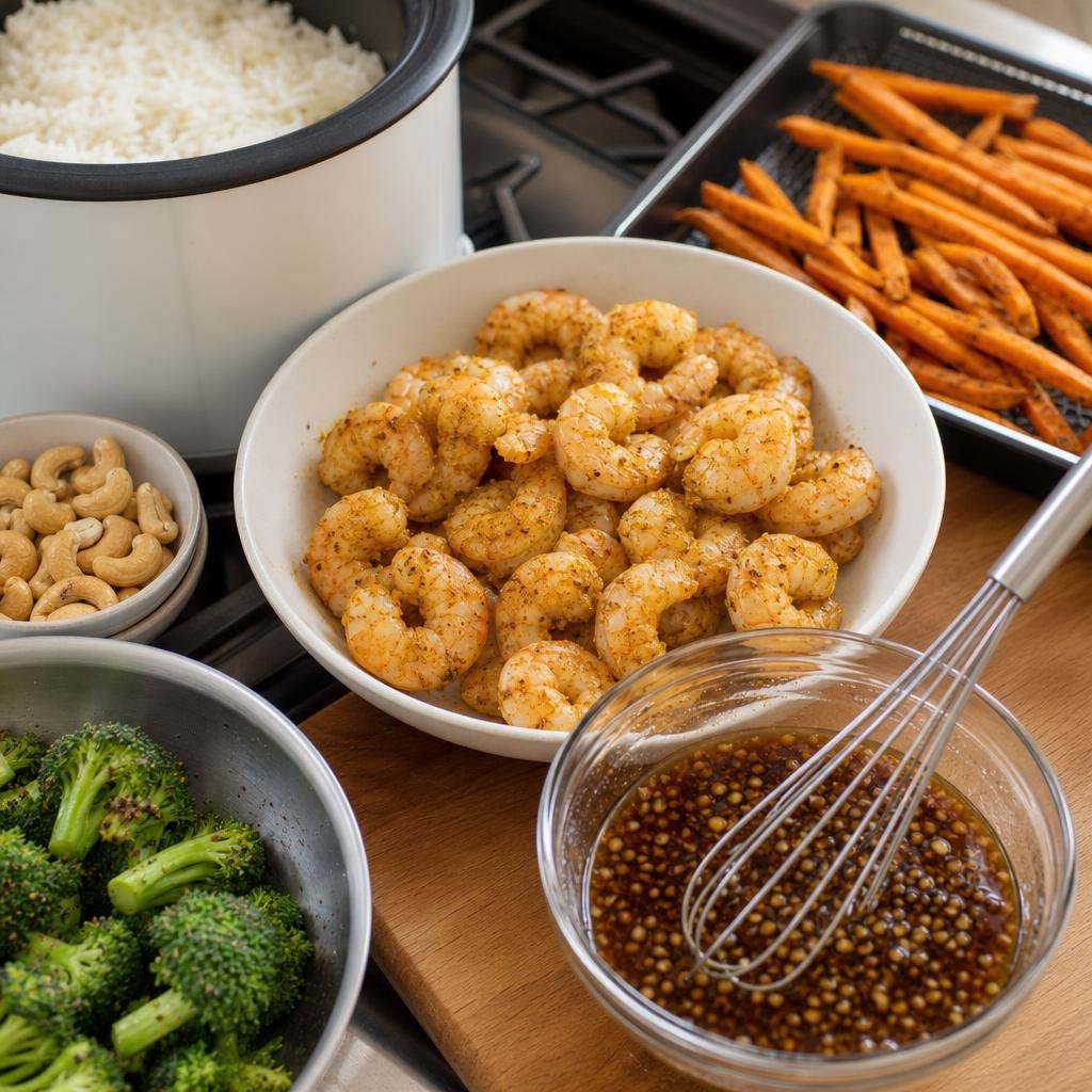 Cooking Honey Garlic Cashew Shrimp Bowl Bar