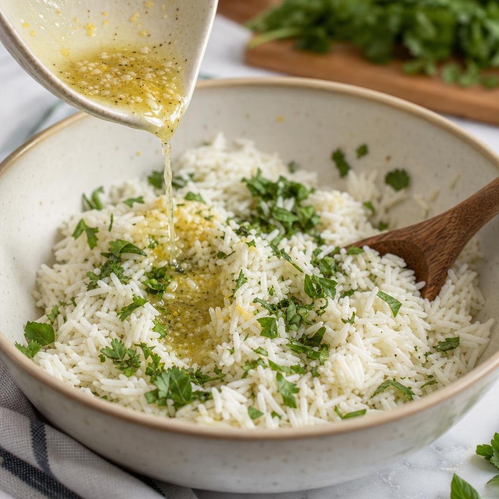 Cooking Lemon Herb Rice with Cilantro and Basil