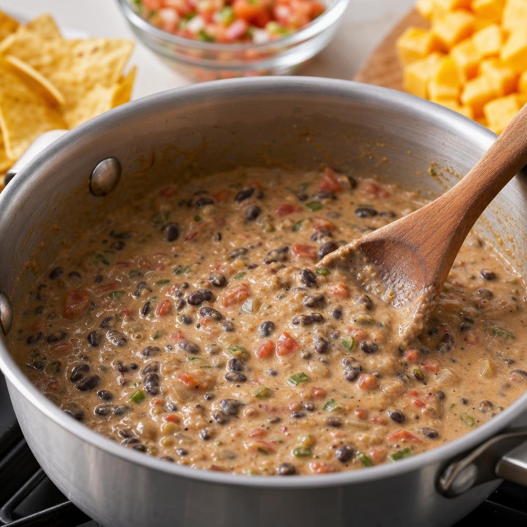 Cooking Queso Bean Dip