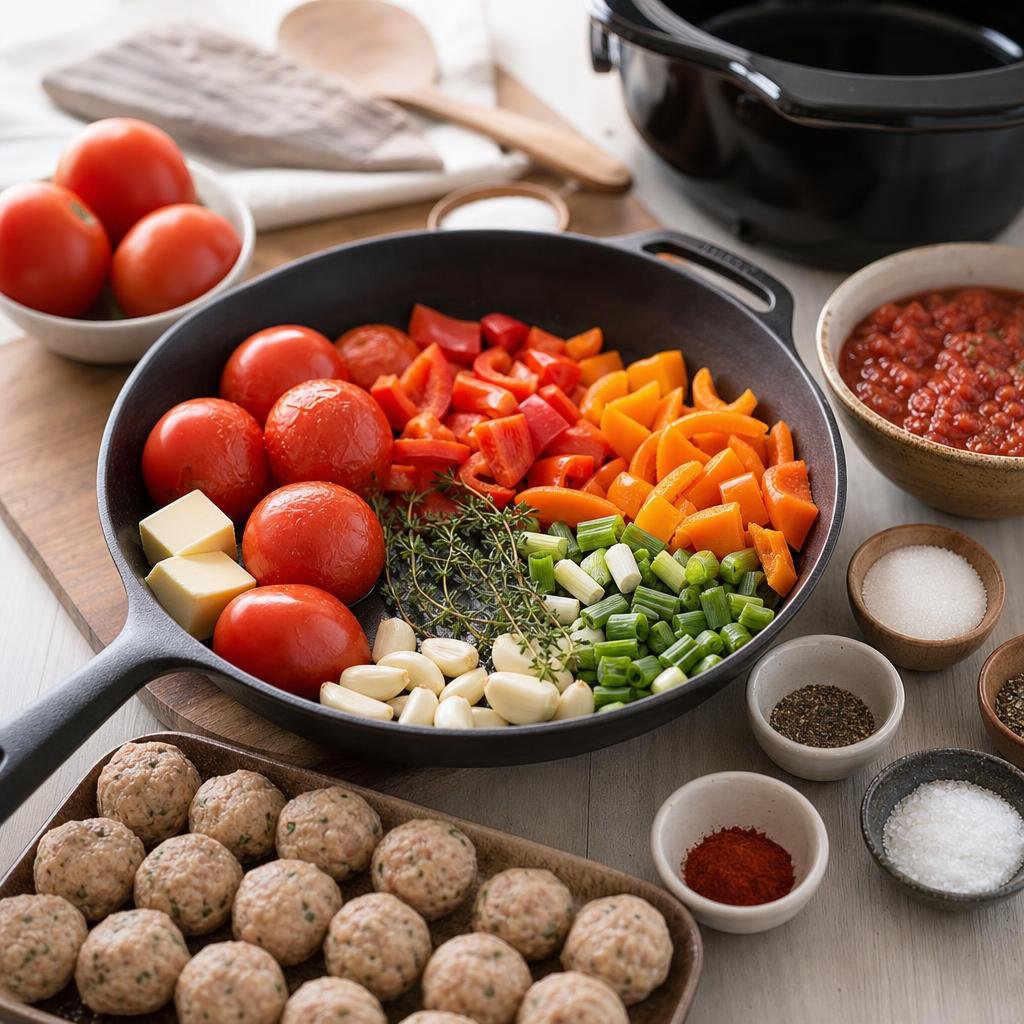 Prep for Rustic Slow Cooker Roasted Tomato Cream Chicken Meatballs