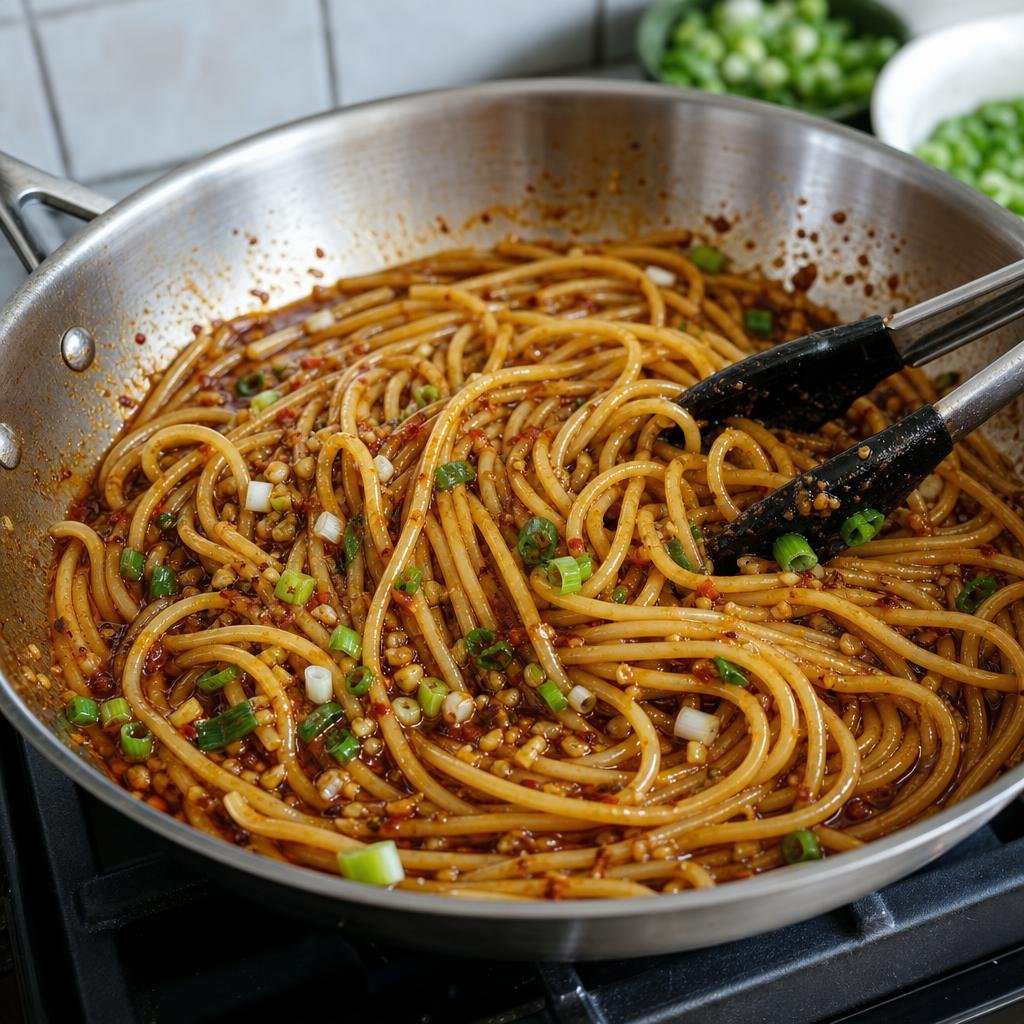 Cooking Sticky Garlic Ginger Chili Bucatini