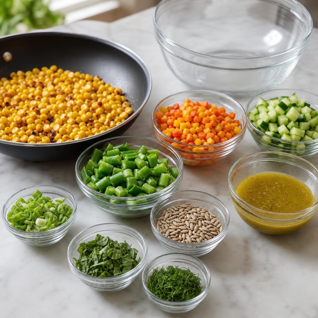 Prep for Sweet Lemon-Pesto Browned Corn & Veggie Salad