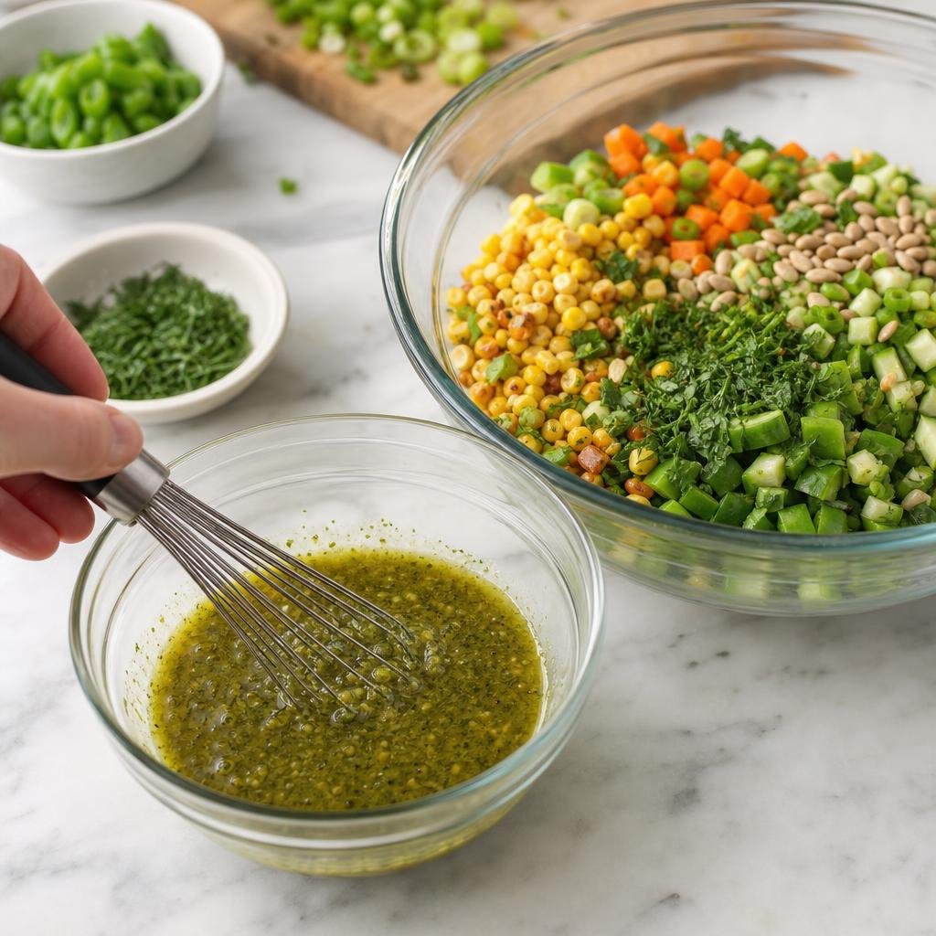 Cooking Sweet Lemon-Pesto Browned Corn & Veggie Salad