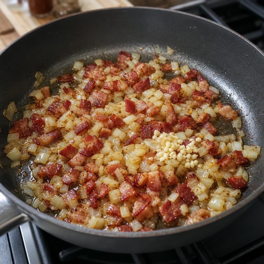 Bacon, onion, and garlic