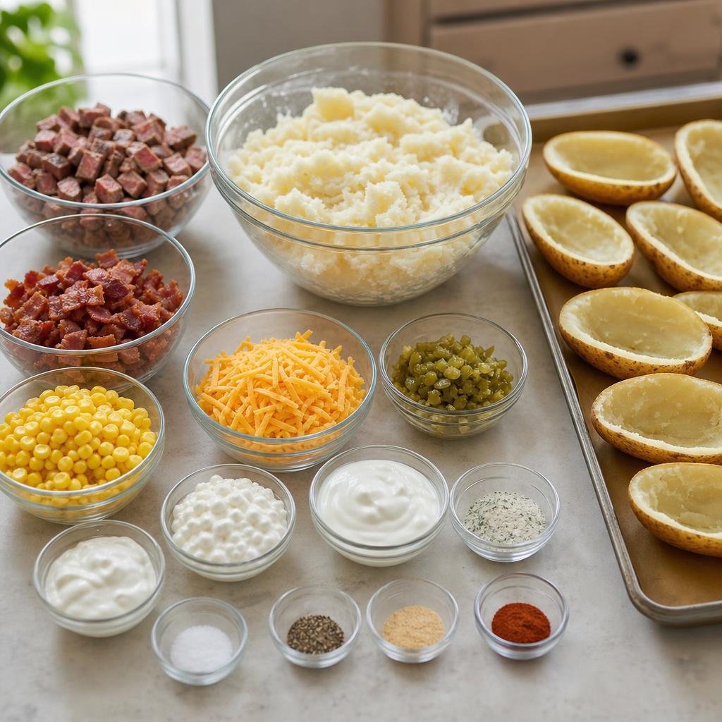 Prep for Twice-Baked Potatoes with Steak, Bacon, Corn, Cheese, and Ranch Cream